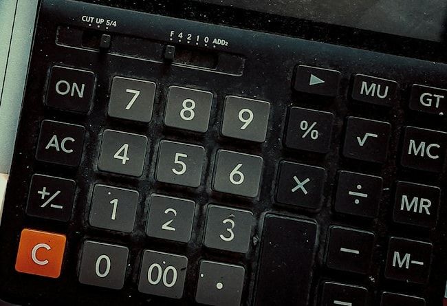 Close-up of a calculator keypad.